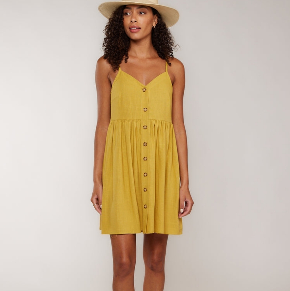 MATTY M NWT Becky Linen Blend Sleeveless Button-Down Spaghetti Strap Sundress